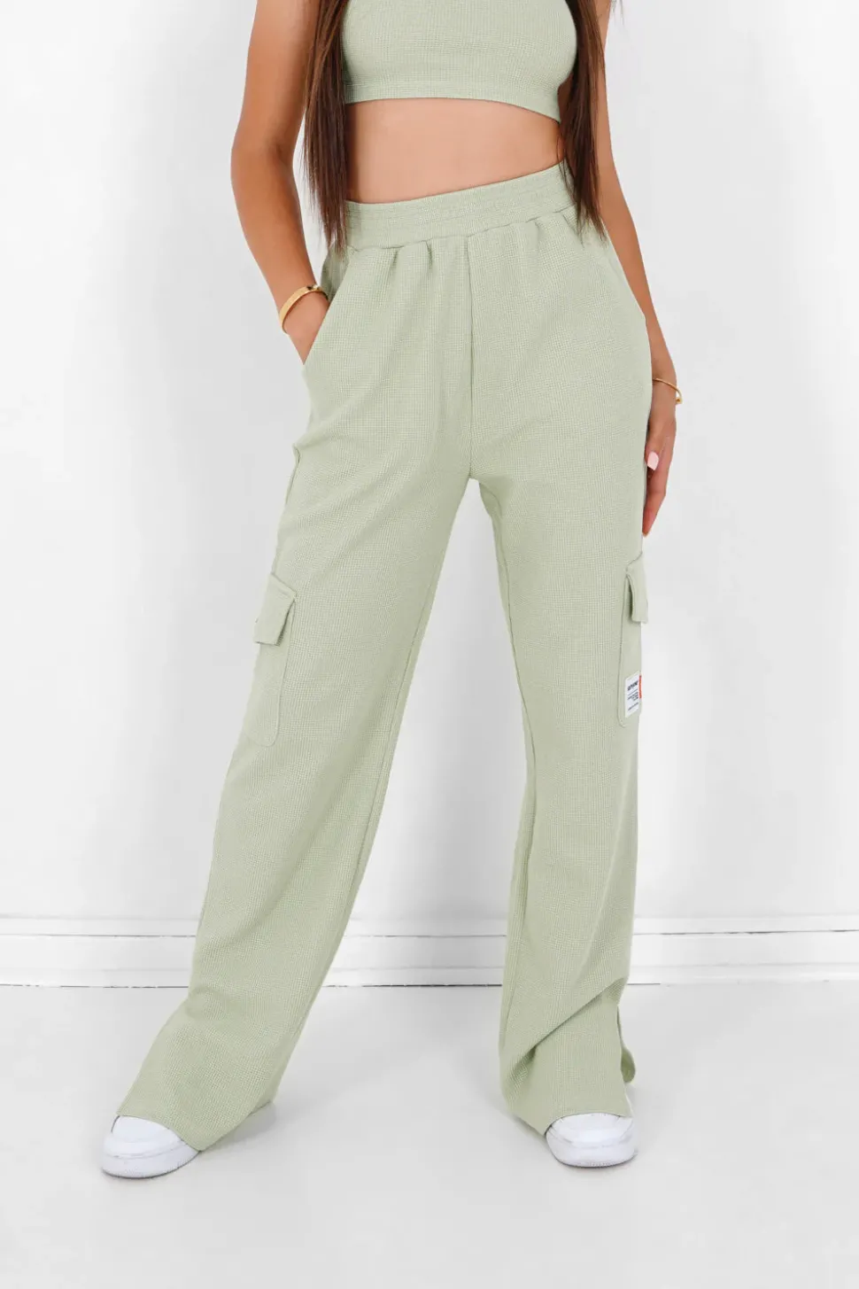 Pantalon Droit Gaufre Vert Clair
