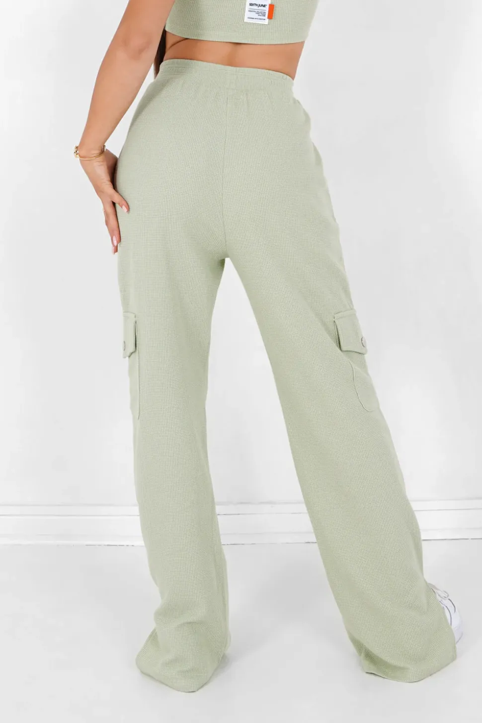 Pantalon Droit Gaufre Vert Clair