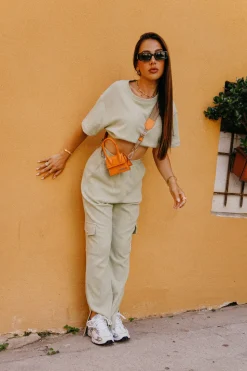 Pantalon Droit Gaufre Vert Clair