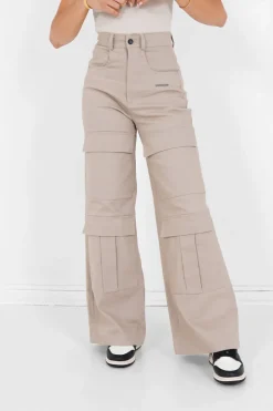 Pantalon Droit Poches Cargo Beige