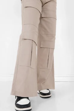 Pantalon Droit Poches Cargo Beige