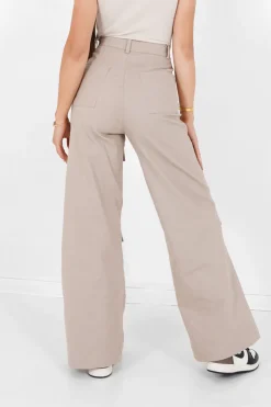 Pantalon Droit Poches Cargo Beige