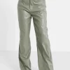 Pantalon Droit Simili Cuir Vert