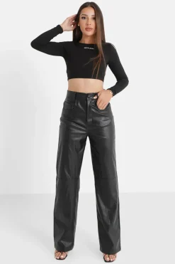 Pantalon Droit Simili Cuir Noir