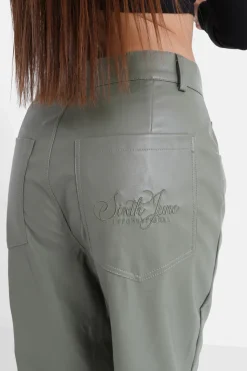 Pantalon Droit Simili Cuir Vert