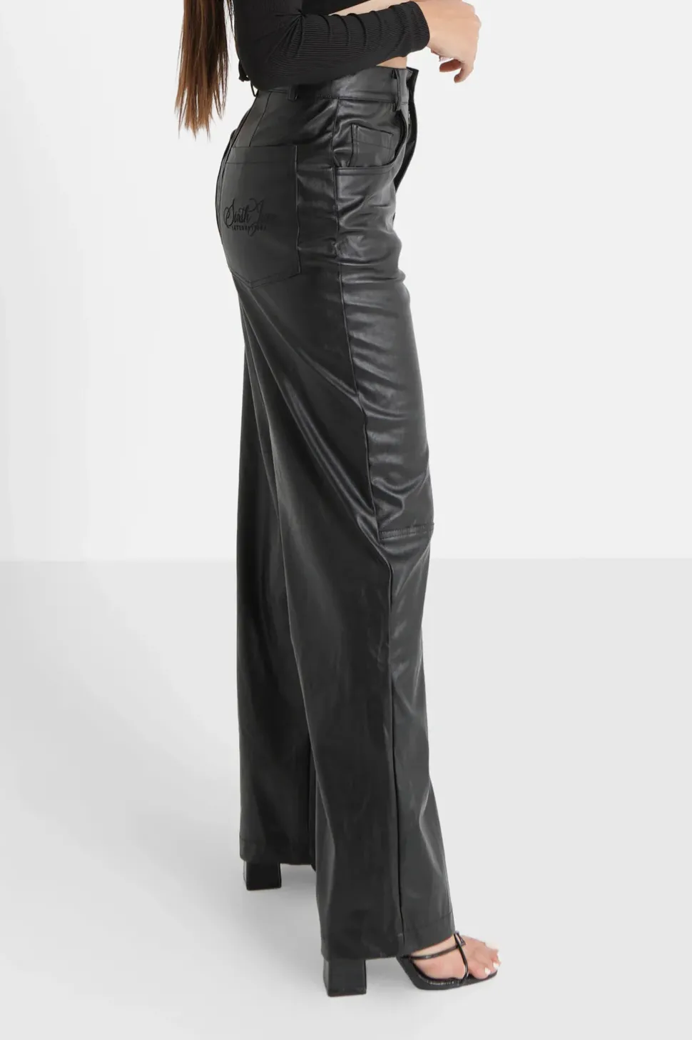 Pantalon Droit Simili Cuir Noir