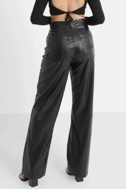 Pantalon Droit Simili Cuir Noir