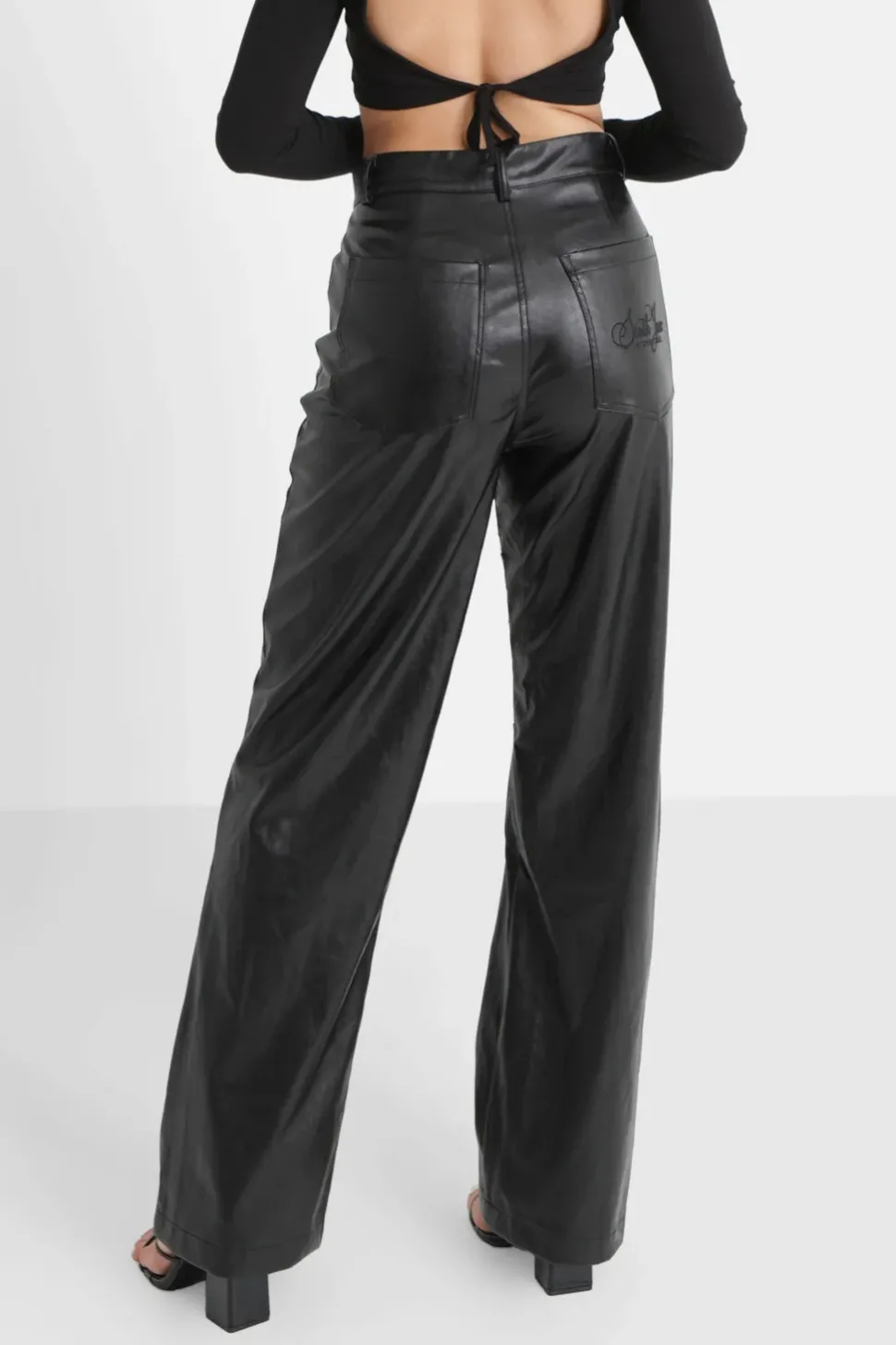 Pantalon Droit Simili Cuir Noir