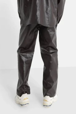 Pantalon Droit Simili Cuir Marron Fonce