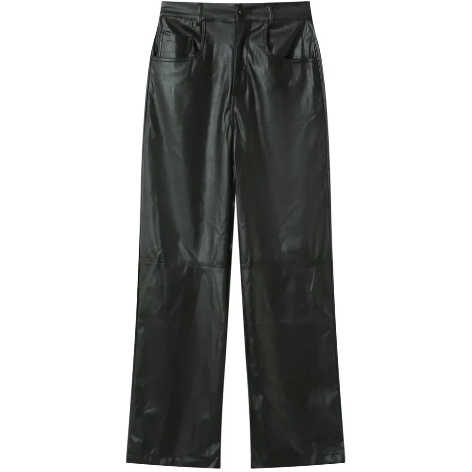 Pantalon Droit Simili Cuir Noir