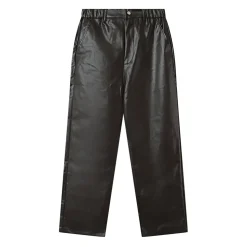 Pantalon Droit Simili Cuir Marron Fonce