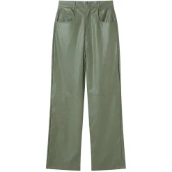 Pantalon Droit Simili Cuir Vert