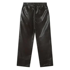 Pantalon Droit Simili Cuir Marron Fonce