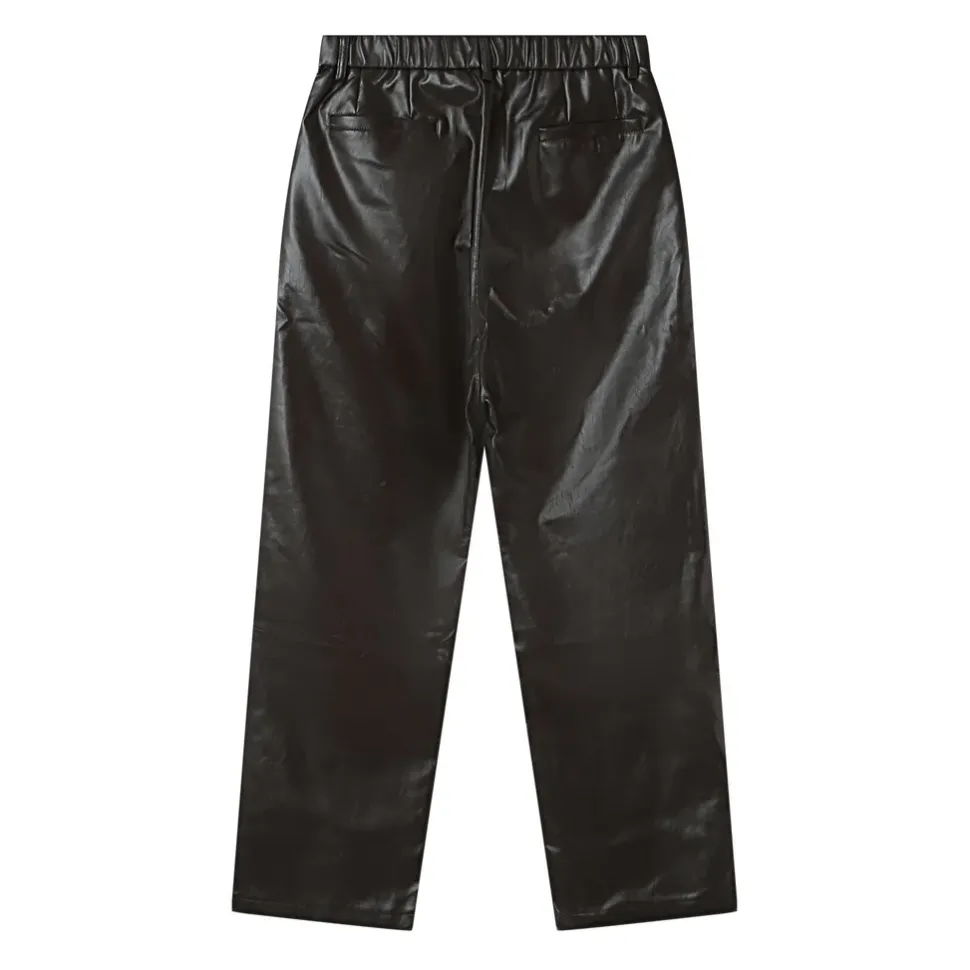 Pantalon Droit Simili Cuir Marron Fonce