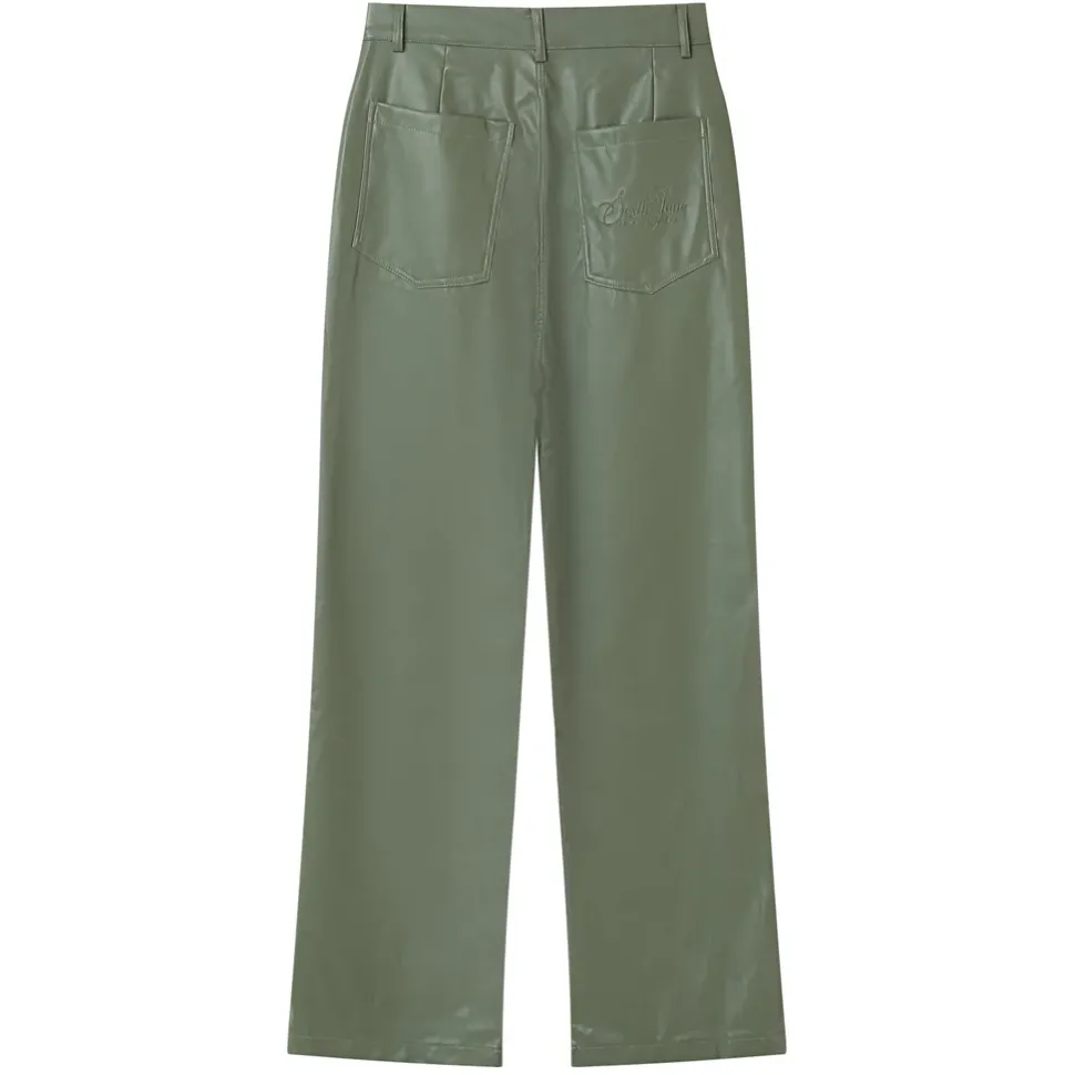Pantalon Droit Simili Cuir Vert