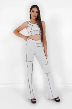 Pantalon Flare Multi Tissus Blanc