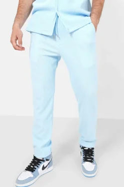 Pantalon Fluide Plisse Bleu Clair
