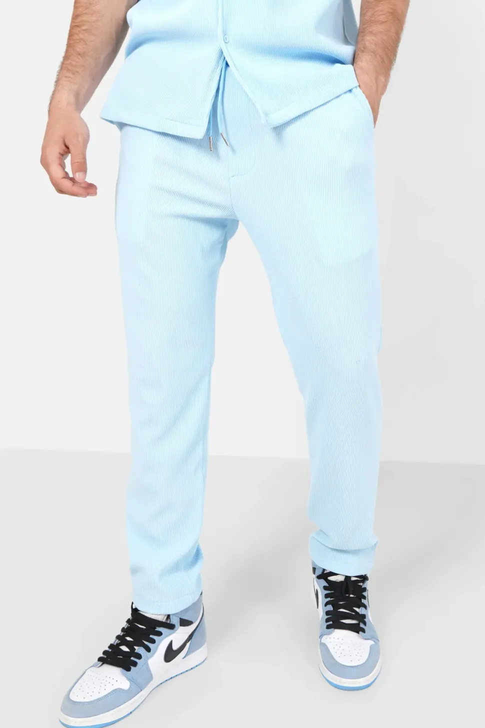 Pantalon Fluide Plisse Bleu Clair