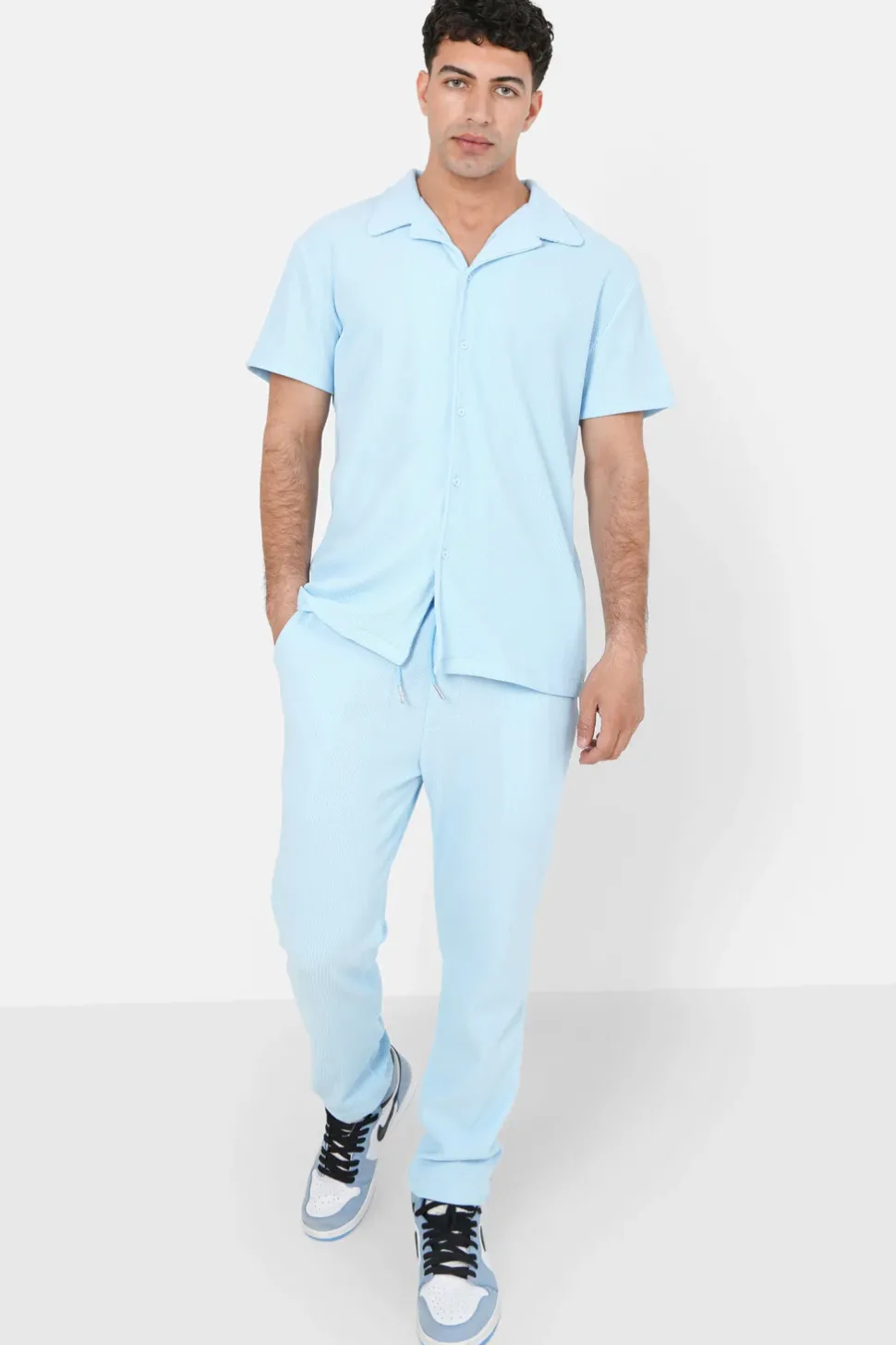 Pantalon Fluide Plisse Bleu Clair