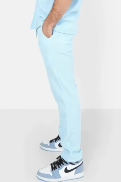 Pantalon Fluide Plisse Bleu Clair