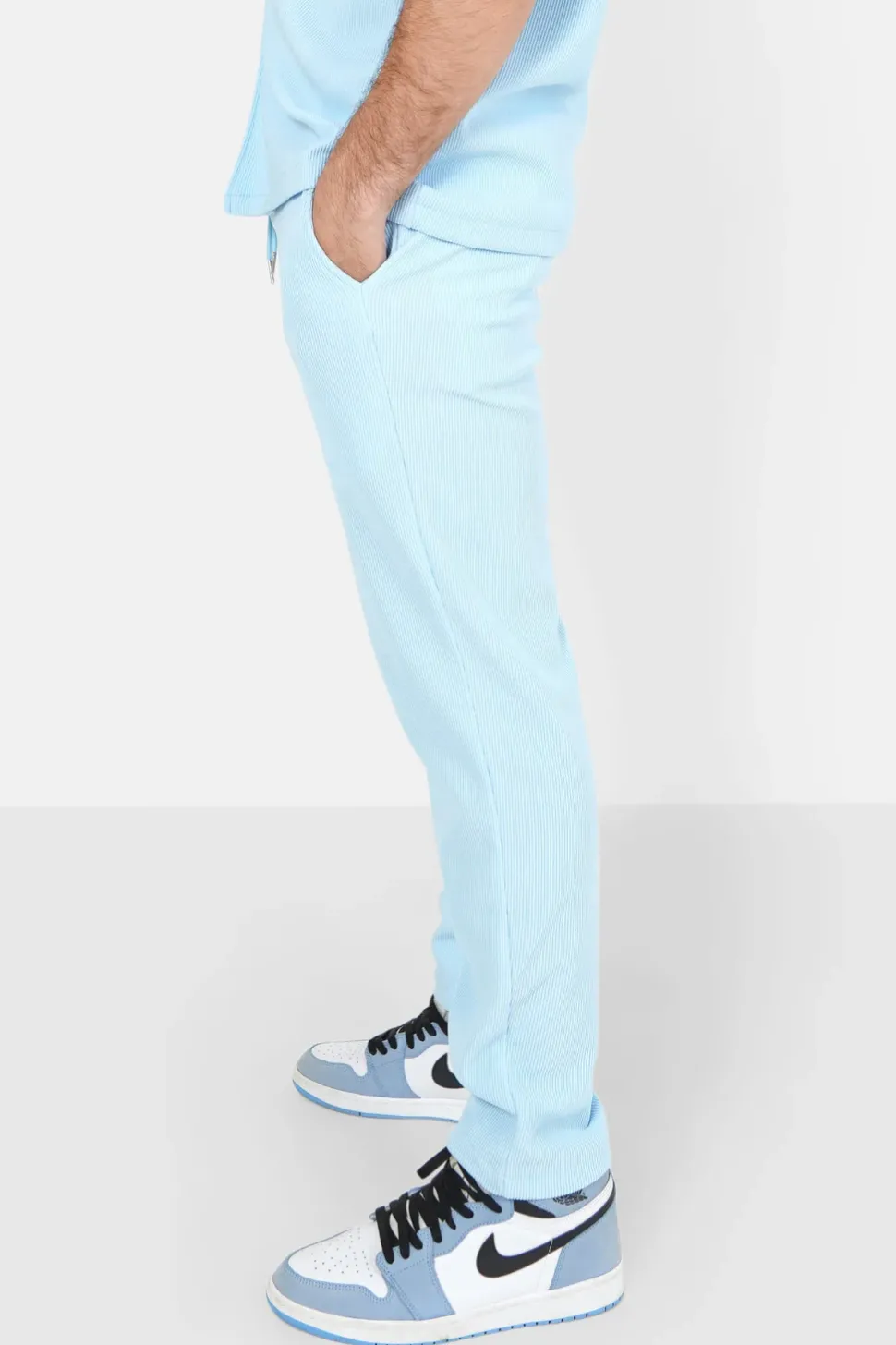 Pantalon Fluide Plisse Bleu Clair