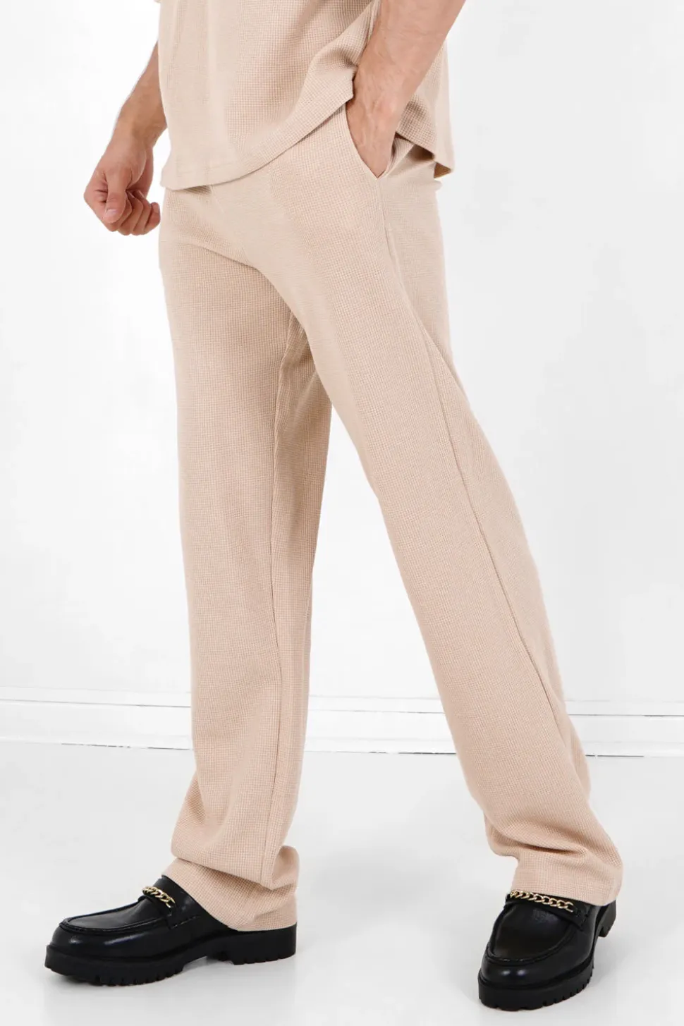Pantalon Gaufre Droit Beige