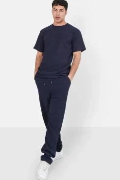 Pantalon Plisse Regular Bleu Fonce