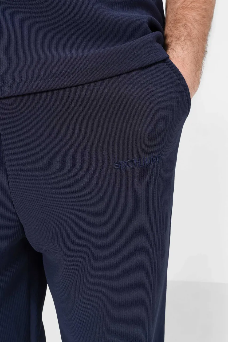 Pantalon Plisse Regular Bleu Fonce