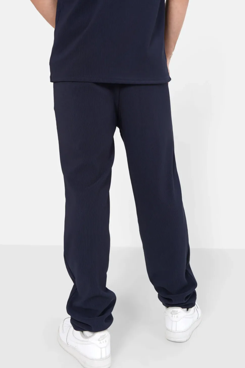 Pantalon Plisse Regular Bleu Fonce