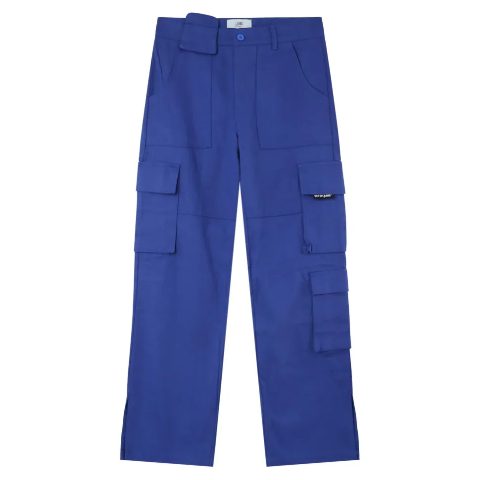 Pantalon Poches Cargo Droit Bleu Fonce