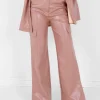 Pantalon Simili Cuir Fentes Rose