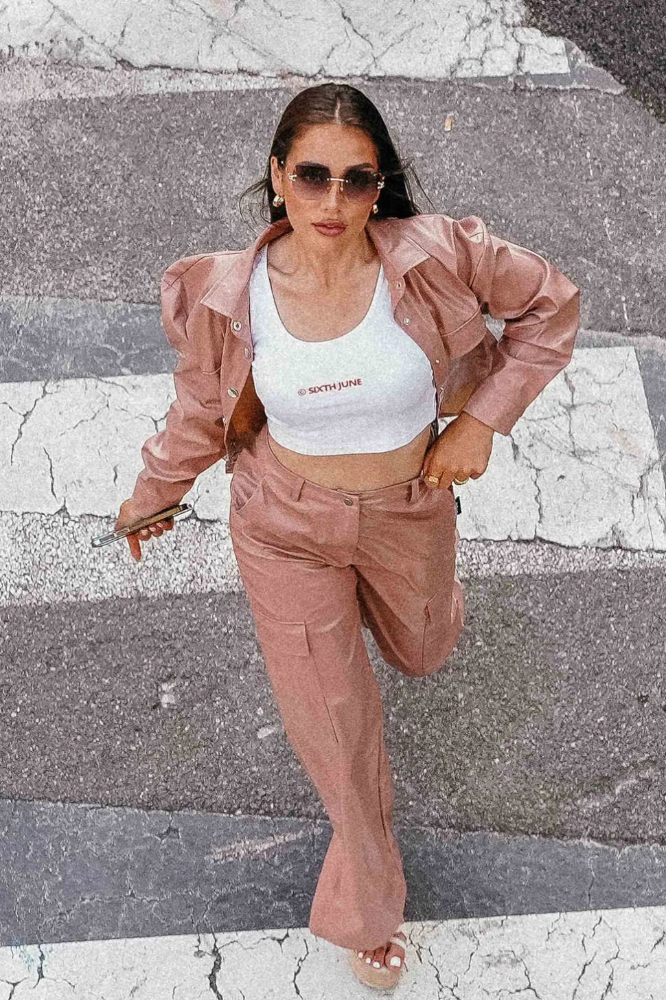 Pantalon Simili Cuir Fentes Rose