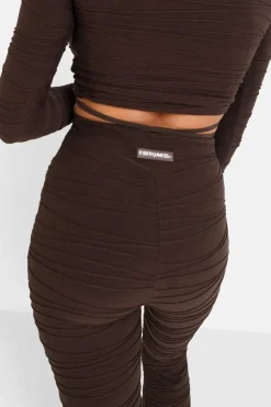 Pantalon Texture Evase Marron Fonce