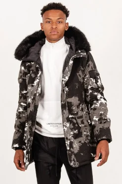 Parka Fourrure Imprime Montagne Noir