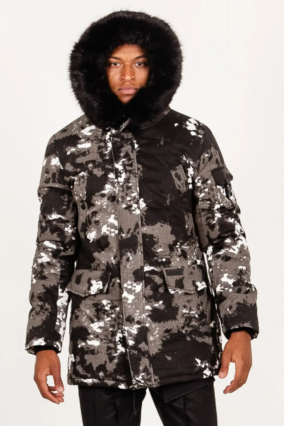 Parka Fourrure Imprime Montagne Noir