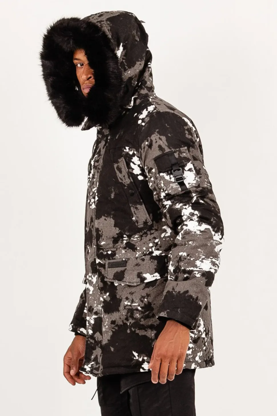 Parka Fourrure Imprime Montagne Noir
