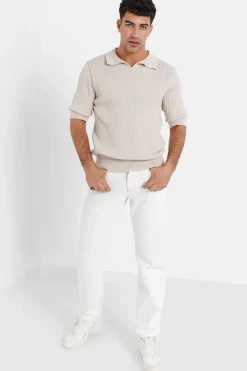 Polo Cotele Manches Courtes Beige