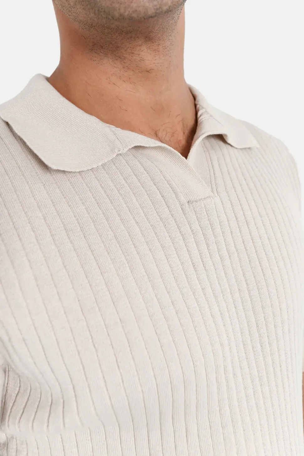 Polo Cotele Manches Courtes Beige