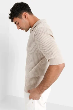 Polo Cotele Manches Courtes Beige