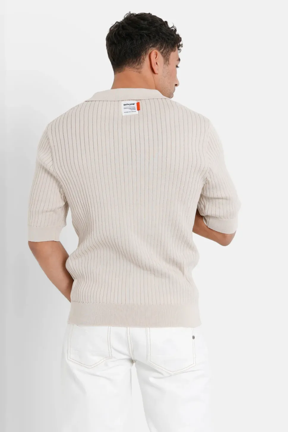Polo Cotele Manches Courtes Beige