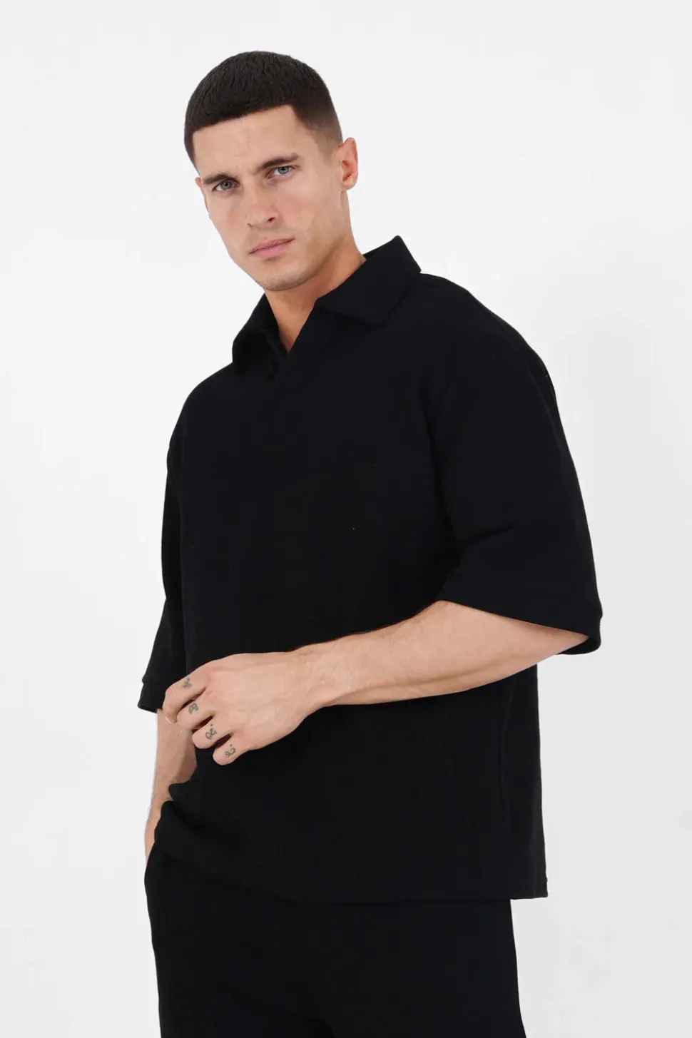 Polo Gaufre Oversize Noir