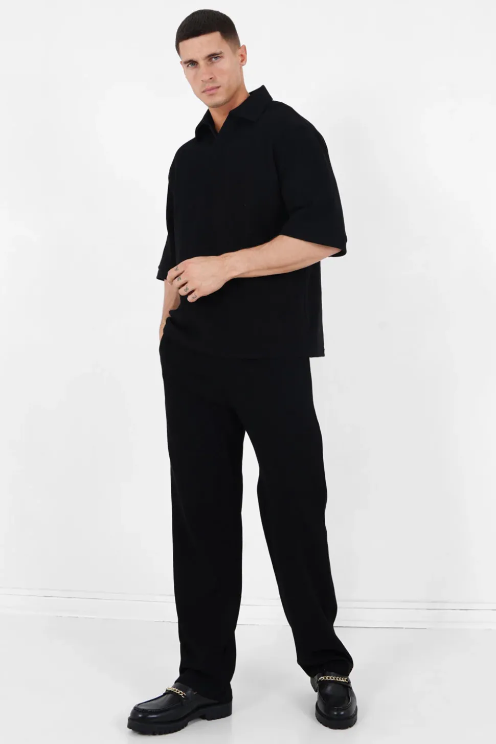 Polo Gaufre Oversize Noir