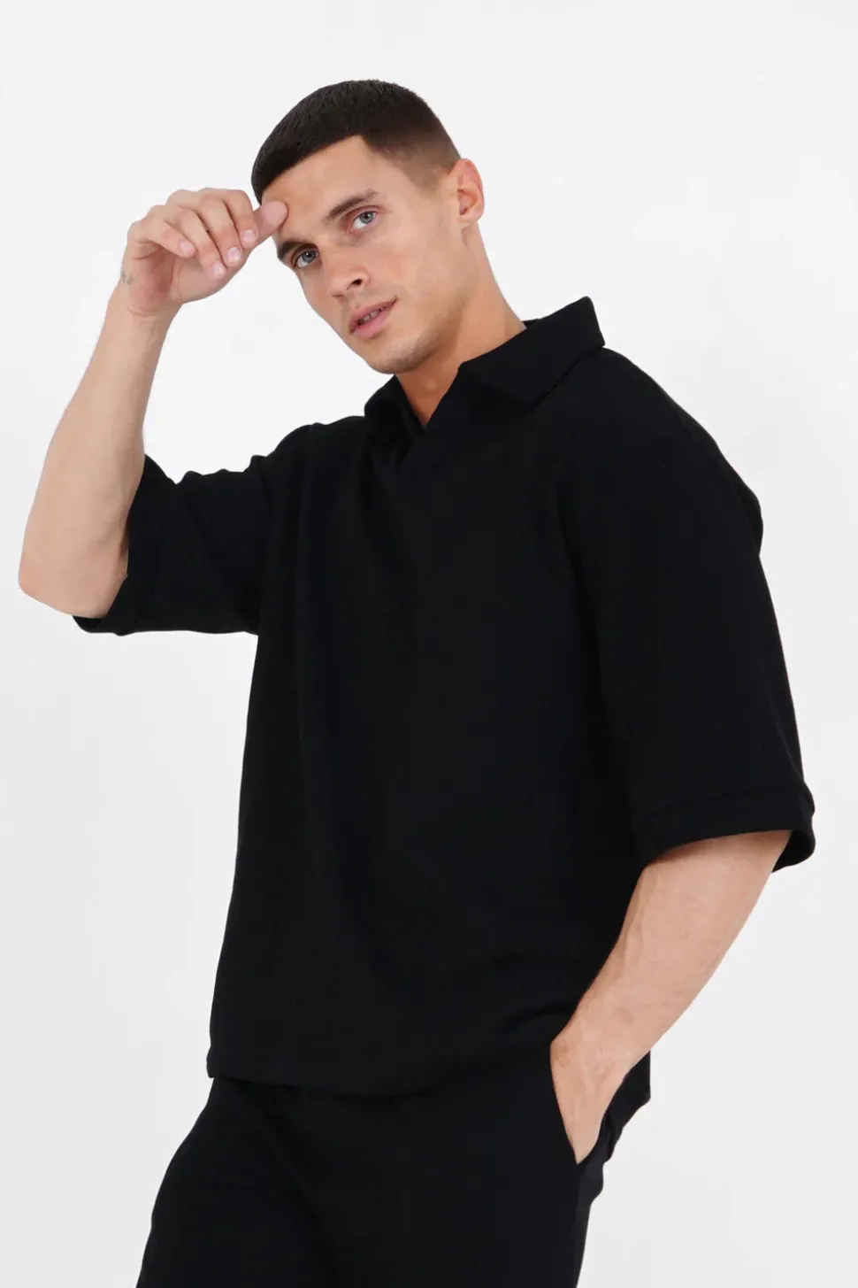 Polo Gaufre Oversize Noir