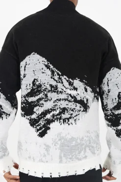 Pull Imprime Montagne Noir