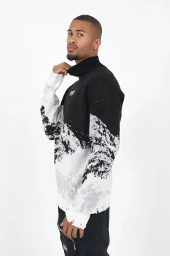 Pull Imprime Montagne Noir
