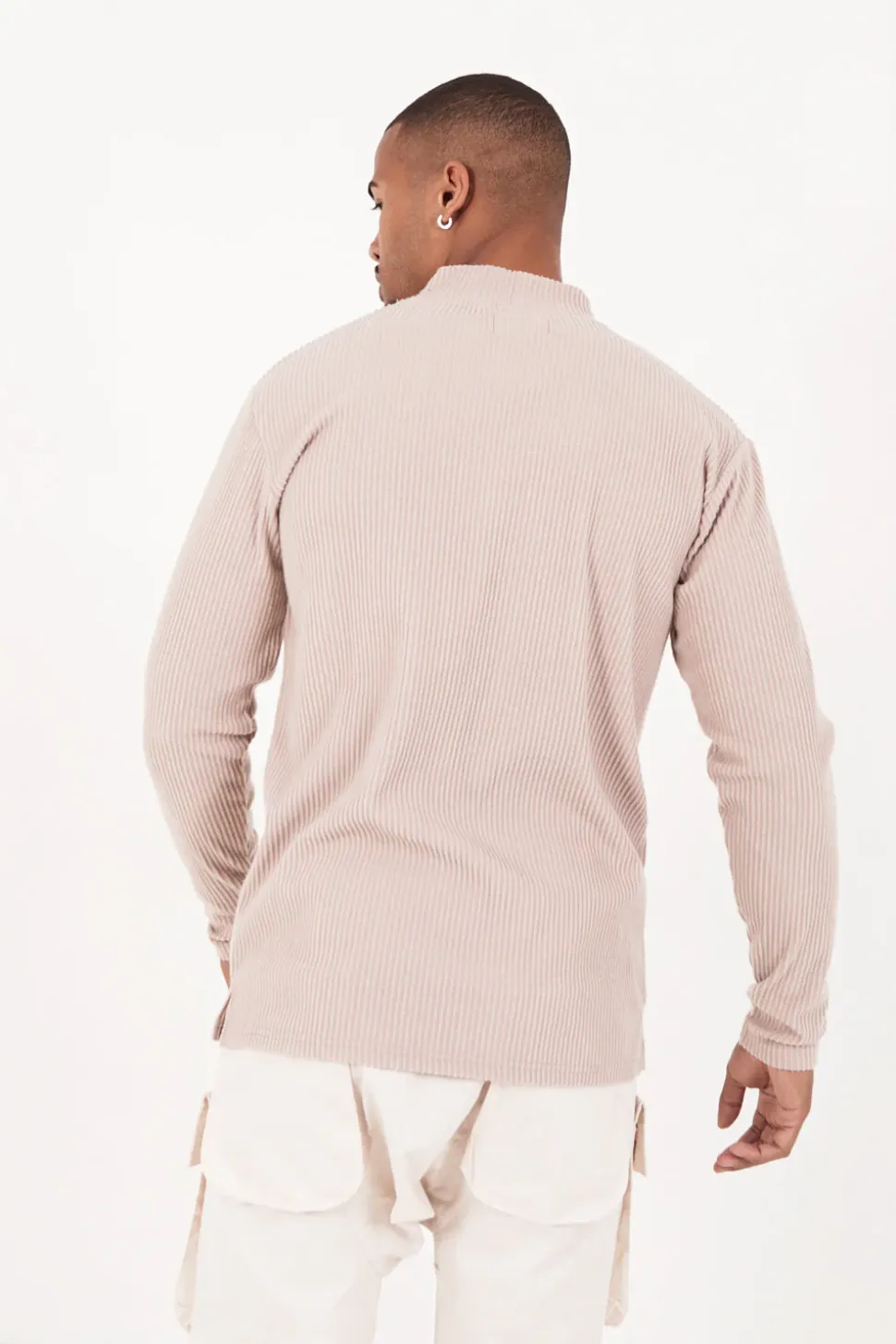 Pull Maille Cotele Col Beige Fonce