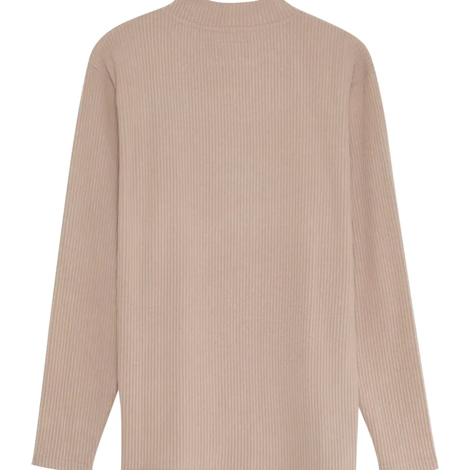 Pull Maille Cotele Col Beige Fonce