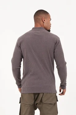 Pull Maille Cotele Col Gris Taupe