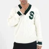 Pull Maille Cotele Col V Blanc Casse
