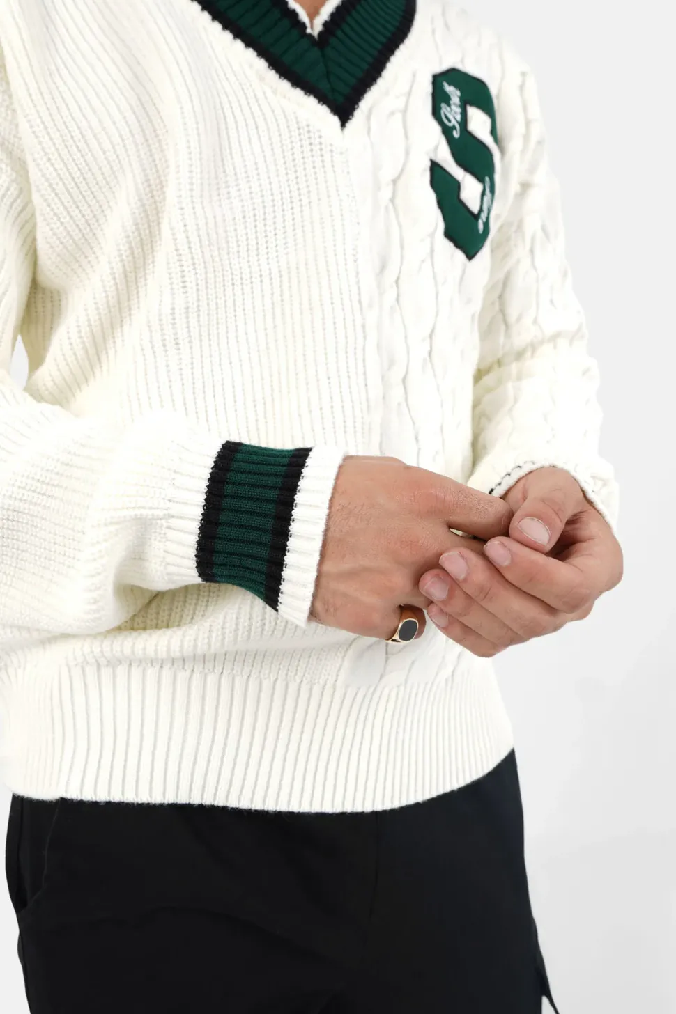 Pull Maille Cotele Col V Blanc Casse